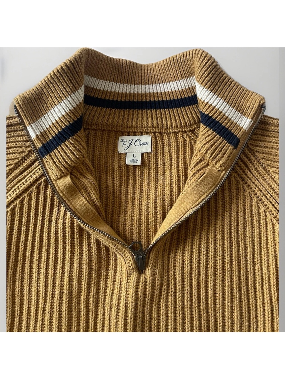 J.Crew Men’s 100% Rib Knit 1/4 Zip Mock Neck Sweater Brown Mustard Size L - Picture 4 of 6